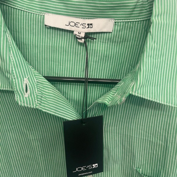 JOES JEANS GREEN AND WHITE PINSTRIPE BUTTON DOWN SHIRT! NWT! M - Picture 3 of 4